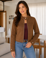 Jaqueta Suede Couro Estilo Europeia